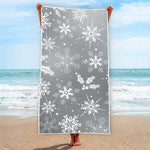 Silver And White Snowflake Pattern Print Beach Towel