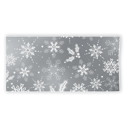 Silver And White Snowflake Pattern Print Beach Towel