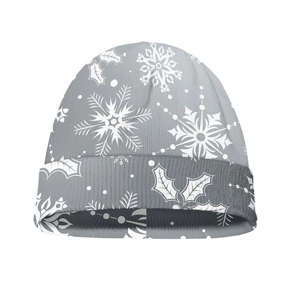 Silver And White Snowflake Pattern Print Beanie