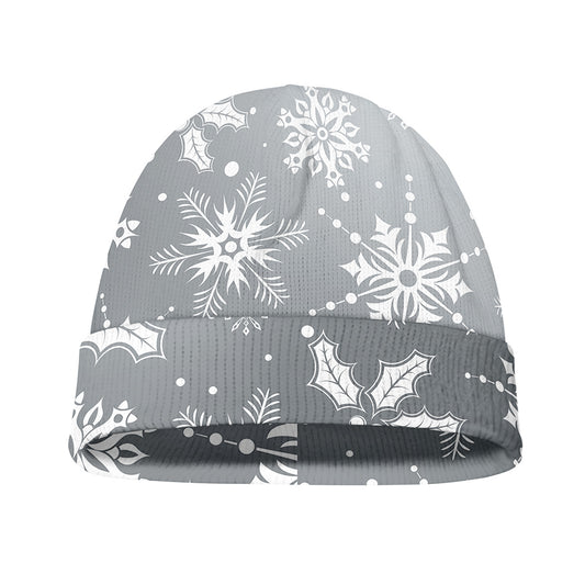 Silver And White Snowflake Pattern Print Beanie