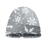 Silver And White Snowflake Pattern Print Beanie