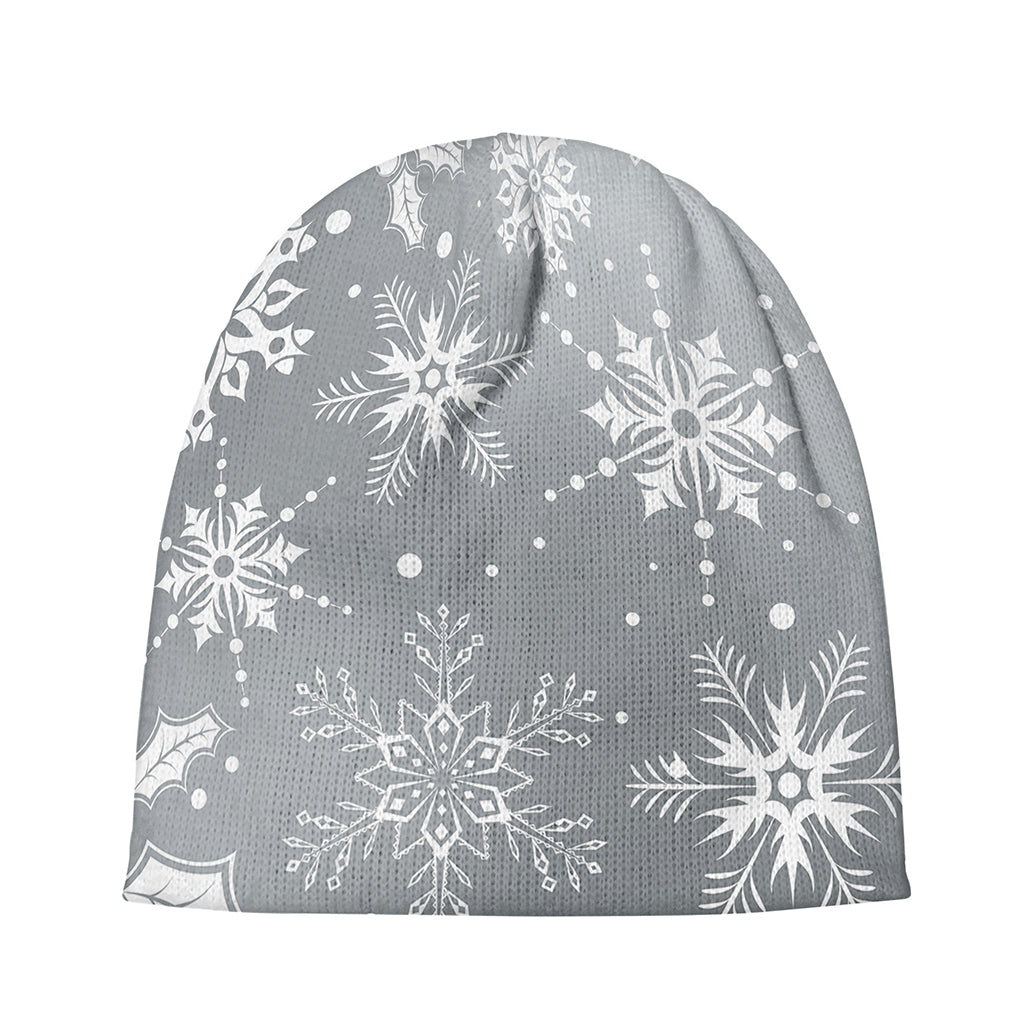 Silver And White Snowflake Pattern Print Beanie