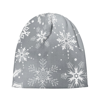 Silver And White Snowflake Pattern Print Beanie