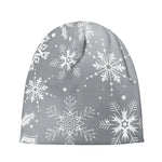 Silver And White Snowflake Pattern Print Beanie