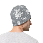 Silver And White Snowflake Pattern Print Beanie