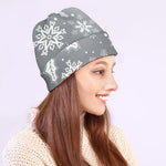 Silver And White Snowflake Pattern Print Beanie