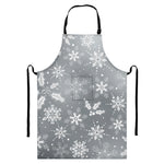 Silver And White Snowflake Pattern Print Bib Apron With Pocket