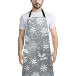 Silver And White Snowflake Pattern Print Bib Apron With Pocket