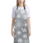 Silver And White Snowflake Pattern Print Bib Apron With Pocket
