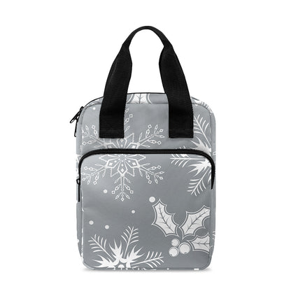 Silver And White Snowflake Pattern Print Bible Tote Bag
