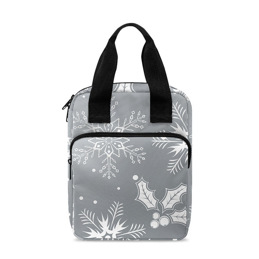 Silver And White Snowflake Pattern Print Bible Tote Bag