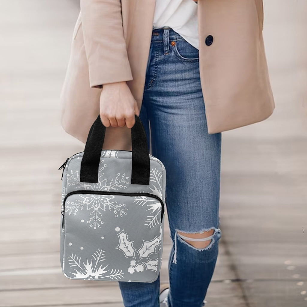 Silver And White Snowflake Pattern Print Bible Tote Bag
