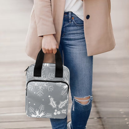 Silver And White Snowflake Pattern Print Bible Tote Bag
