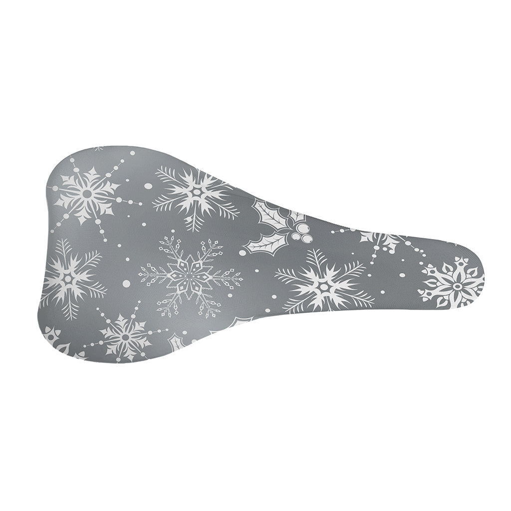 Silver And White Snowflake Pattern Print Bicycle Seat Cover
