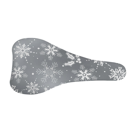 Silver And White Snowflake Pattern Print Bicycle Seat Cover