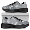 Silver And White Snowflake Pattern Print Black Chunky Shoes