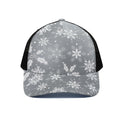 Silver And White Snowflake Pattern Print Black Mesh Trucker Hat