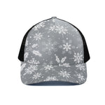 Silver And White Snowflake Pattern Print Black Mesh Trucker Cap