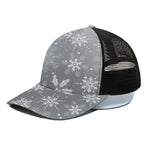 Silver And White Snowflake Pattern Print Black Mesh Trucker Cap