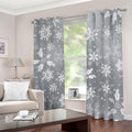 Silver And White Snowflake Pattern Print Dimout Grommet Curtains