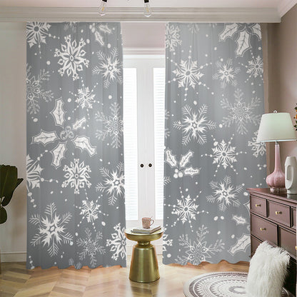 Silver And White Snowflake Pattern Print Blackout Pencil Pleat Curtains