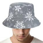Silver And White Snowflake Pattern Print Bucket Hat