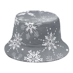 Silver And White Snowflake Pattern Print Bucket Hat