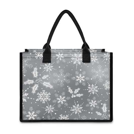Silver And White Snowflake Pattern Print Canvas Tote Bag