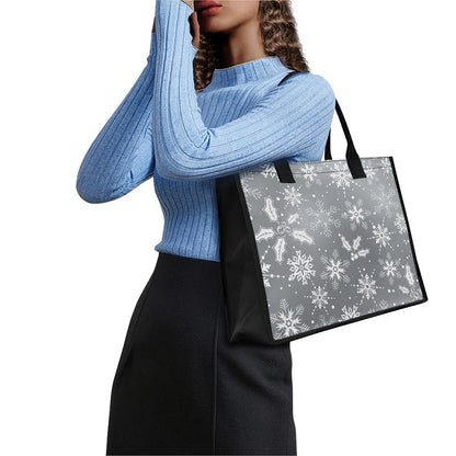 Silver And White Snowflake Pattern Print Canvas Tote Bag