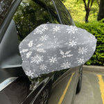 Silver And White Snowflake Pattern Print Car Side Mirror Covers