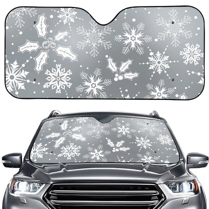 Silver And White Snowflake Pattern Print Car Windshield Sun Shade