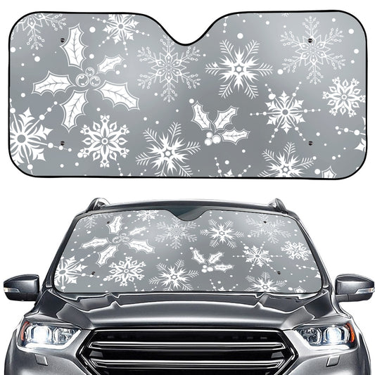 Silver And White Snowflake Pattern Print Car Windshield Sun Shade