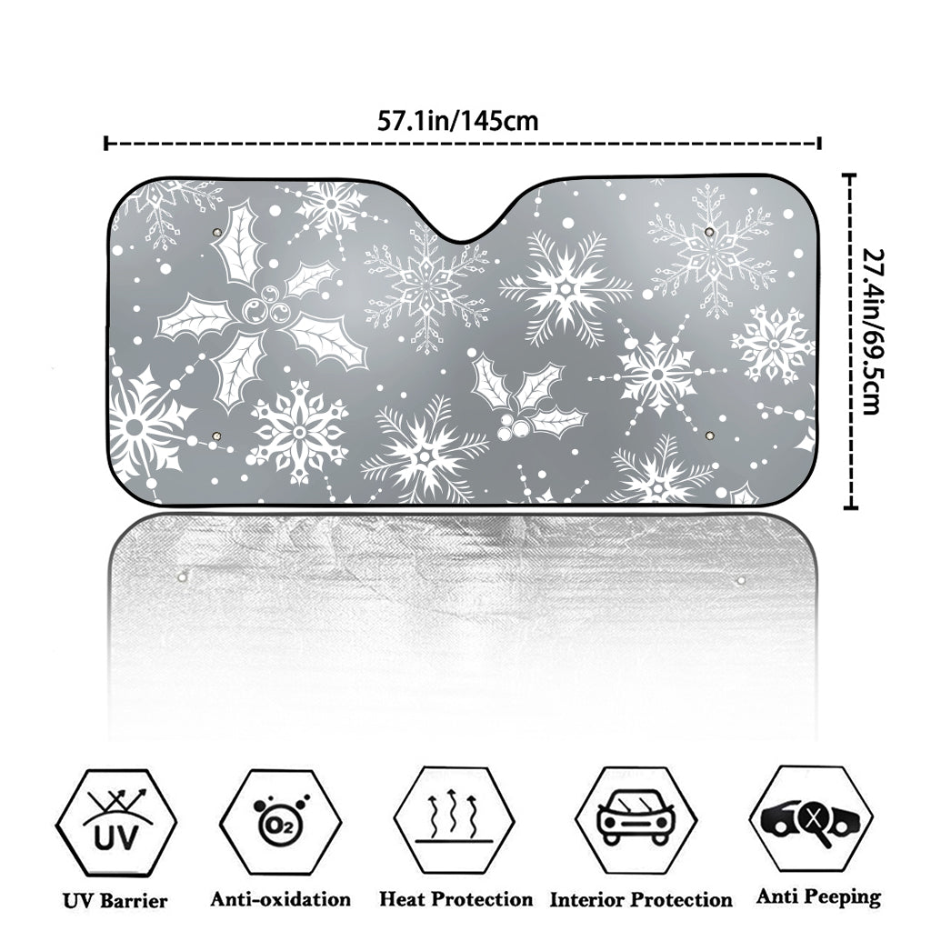 Silver And White Snowflake Pattern Print Car Windshield Sun Shade