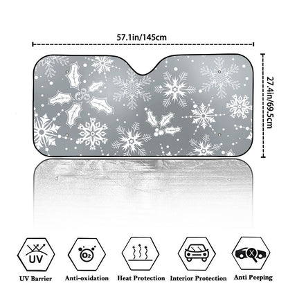 Silver And White Snowflake Pattern Print Car Windshield Sun Shade