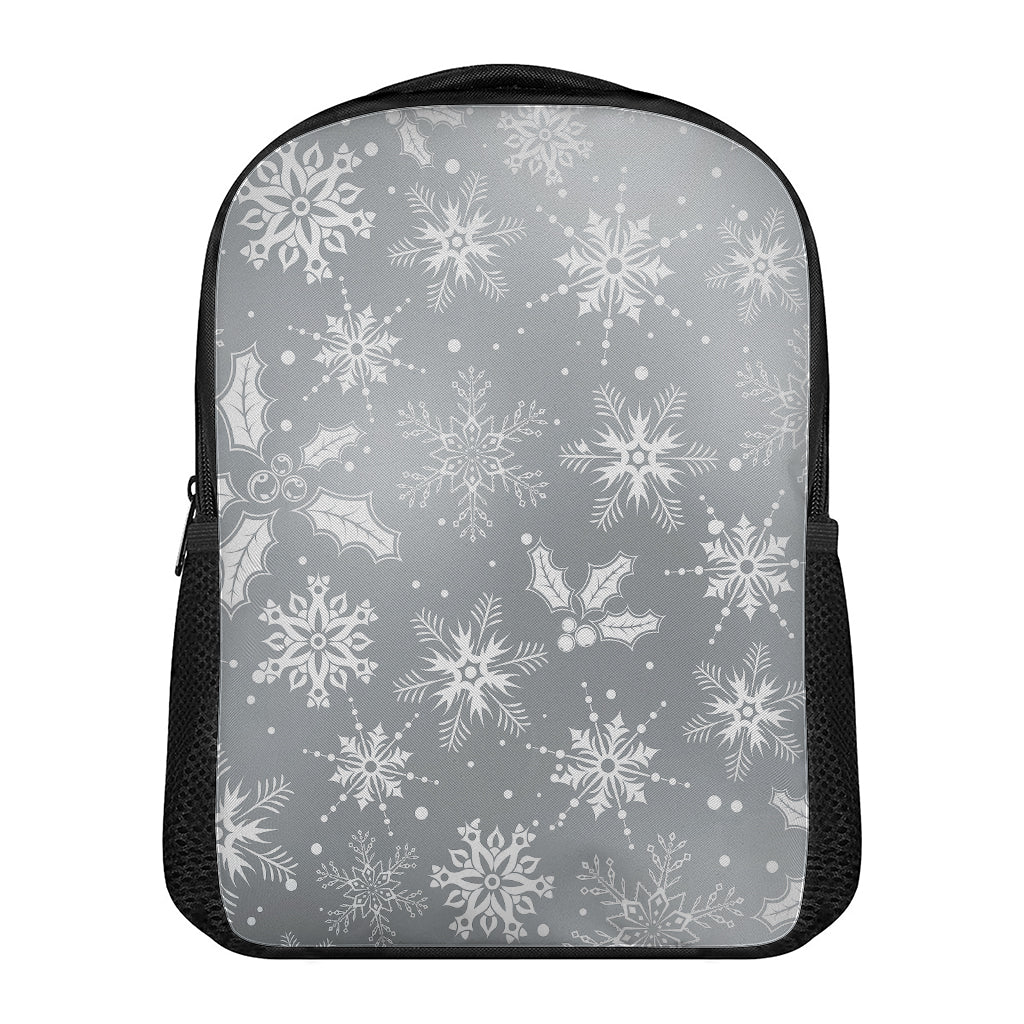 Silver And White Snowflake Pattern Print Casual Backpack
