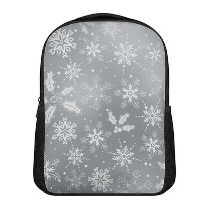 Silver And White Snowflake Pattern Print Casual Backpack