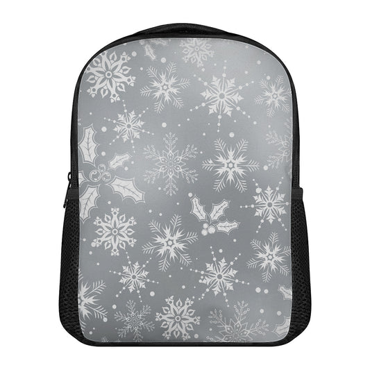 Silver And White Snowflake Pattern Print Casual Backpack