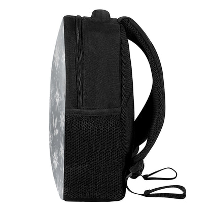Silver And White Snowflake Pattern Print Casual Backpack
