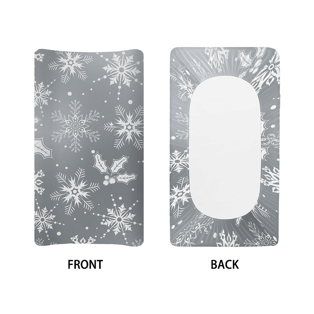 Silver And White Snowflake Pattern Print Changing Pad Cover