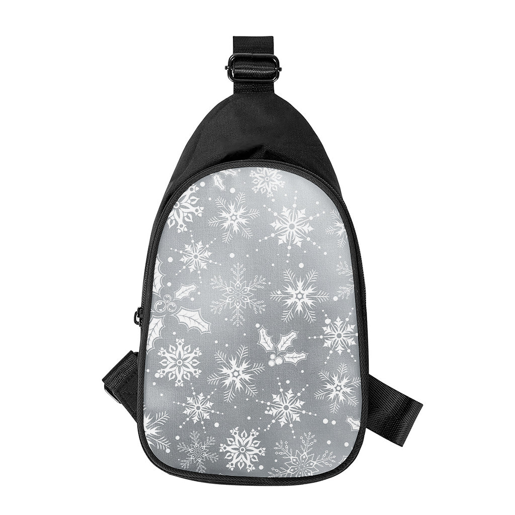 Silver And White Snowflake Pattern Print Chest Bag