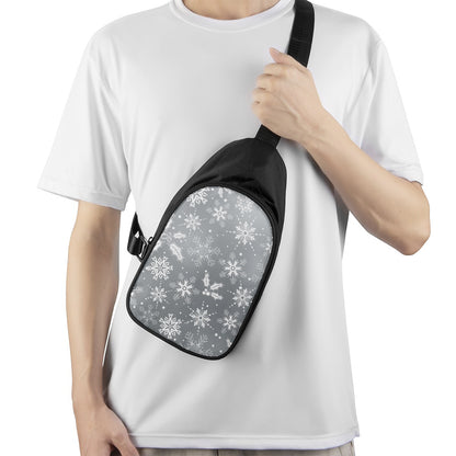 Silver And White Snowflake Pattern Print Chest Bag