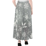 Silver And White Snowflake Pattern Print Chiffon Maxi Skirt