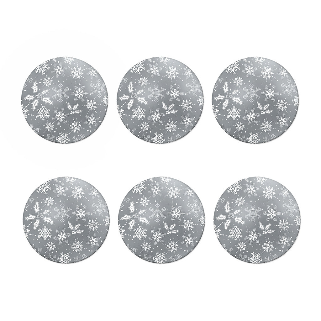 Silver And White Snowflake Pattern Print Coaster Set