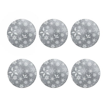 Silver And White Snowflake Pattern Print Coaster Set