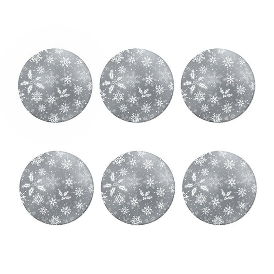 Silver And White Snowflake Pattern Print Coaster Set