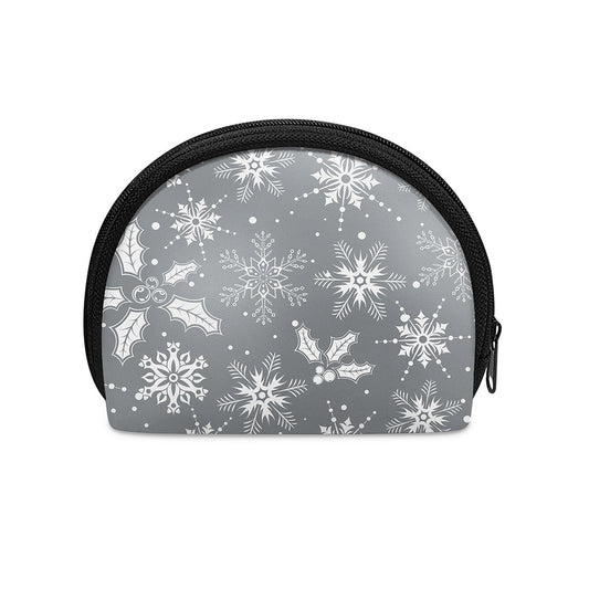 Silver And White Snowflake Pattern Print Coin Purse