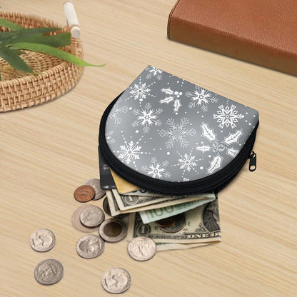 Silver And White Snowflake Pattern Print Coin Purse