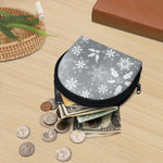 Silver And White Snowflake Pattern Print Coin Purse