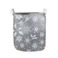 Silver And White Snowflake Pattern Print Collapsible Laundry Basket