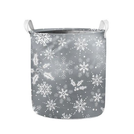 Silver And White Snowflake Pattern Print Collapsible Laundry Basket